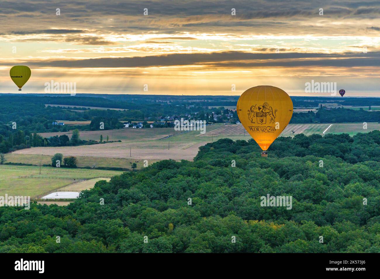 France, Indre et Loire, Souvigny-de-Touraine, en vol depuis une montgolfière avec l'opérateur Balloon Revolution (vue aérienne) Banque D'Images