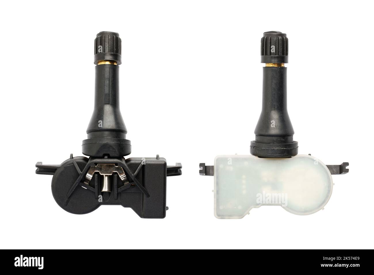Capteur TPMS – système de surveillance de la pression des pneus. Isolé sur blanc. Banque D'Images