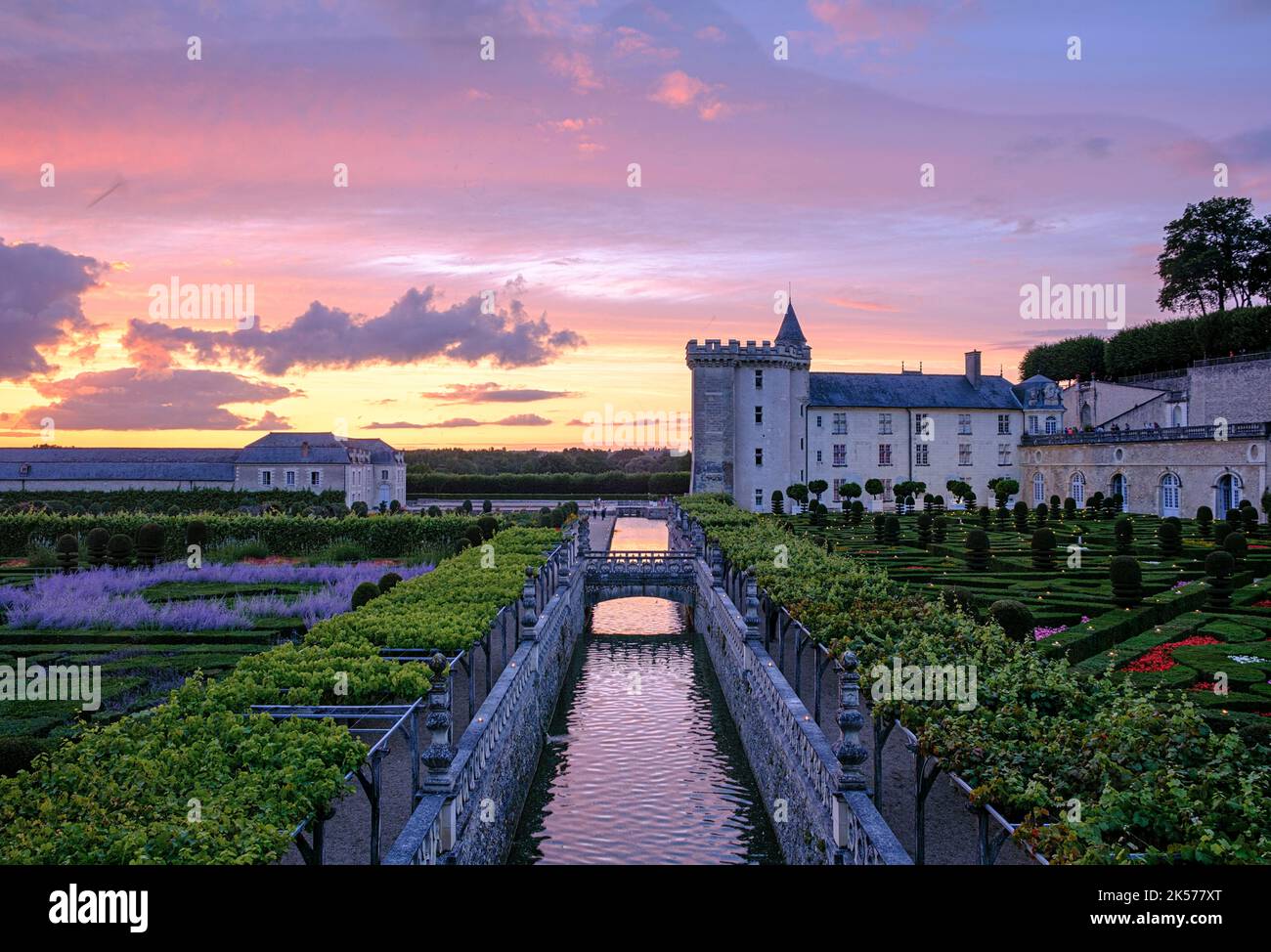 France, Vallée de la Loire sur la liste du patrimoine mondial de l'UNESCO, Indre et Loire, château et jardins de Villandry, la nuit des mille lumières Banque D'Images