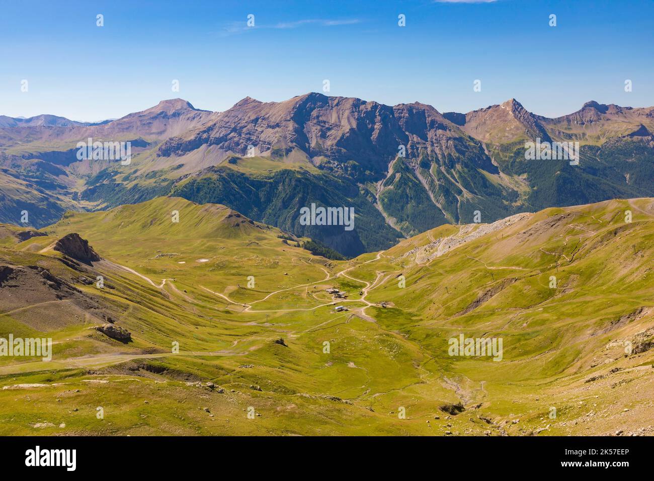France, Hautes Alpes, Orcières, plateau de Rocherousse, arrivée de télémix Banque D'Images