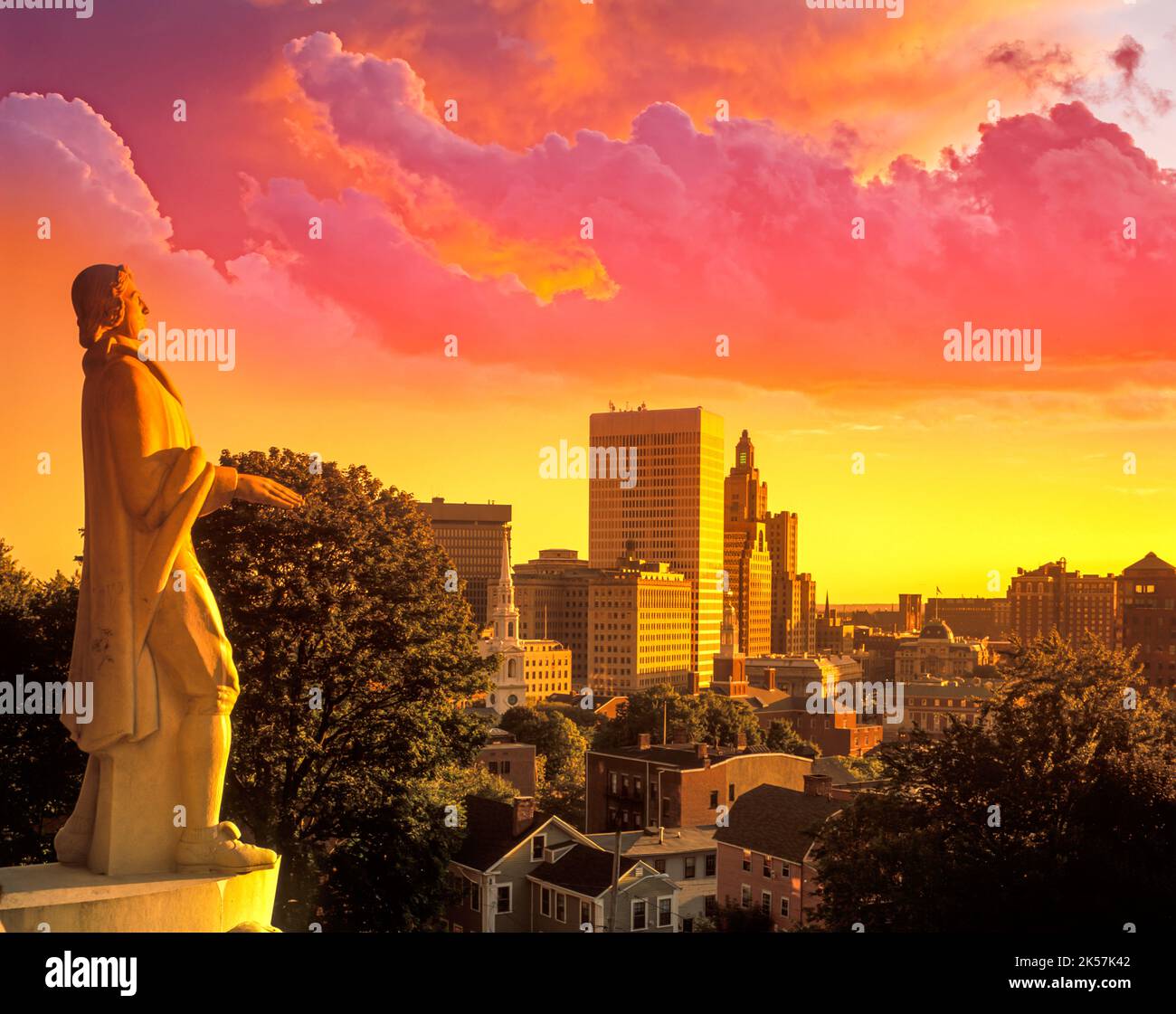 MONUMENT HISTORIQUE NATIONAL ROGER WILLIAMS 2004 (©RALPH THOMAS WALKER 1939) PROSPECT TERRACE PARK CENTRE VILLE HORIZON PROVIDENCE RHODE ISLAND USA Banque D'Images