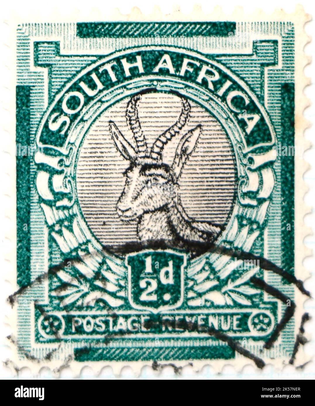 Photo d'un timbre-poste sud-africain avec l'image d'un Springbok Antidorcas marsupialis 1947 Banque D'Images