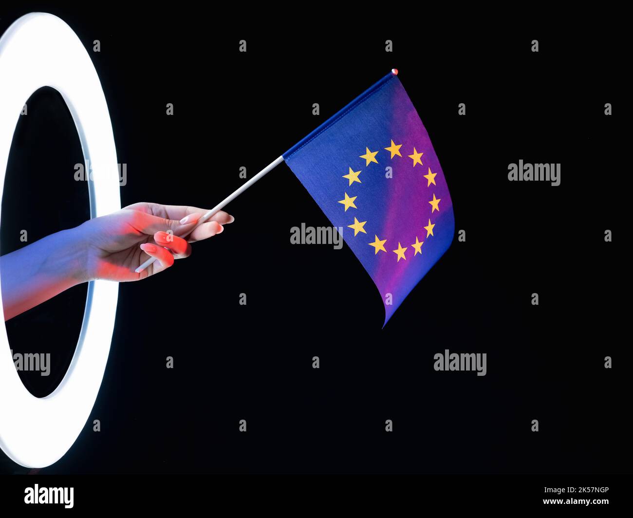 drapeau de l'ue symbole officiel de la main de l'union européenne noir Banque D'Images