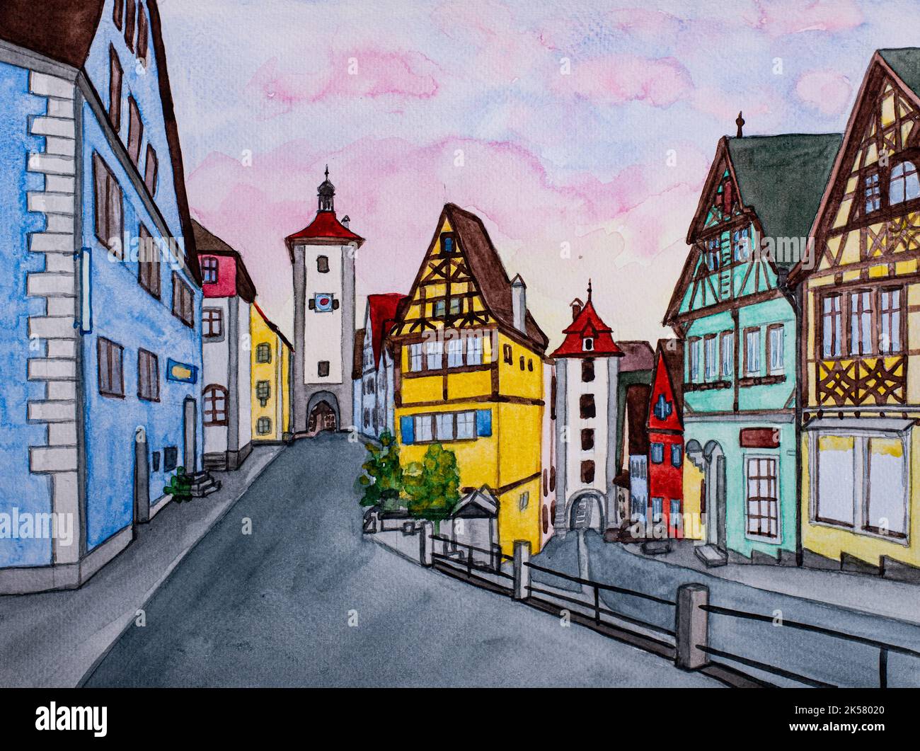 Rothenburg, Allemagne. Ville médiévale de Rothenburg ob der Tauber en soirée. Banque D'Images