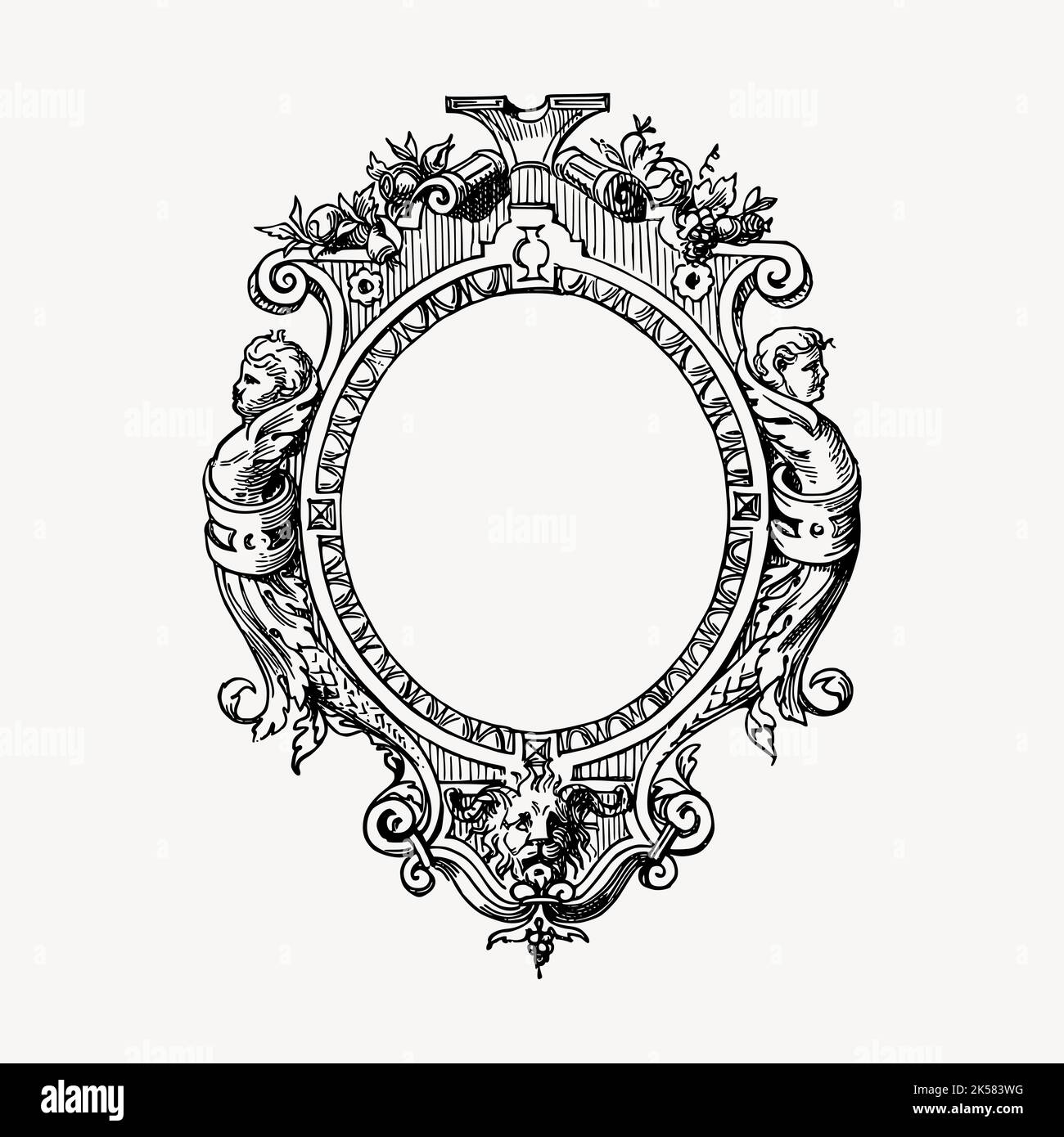 cadre vintage, cadre, cadre miroir, cadre orné, cadre ancien, miroir, icône de meuble, miroir, illustration, illustrations vintage, noir et blanc, réf Illustration de Vecteur