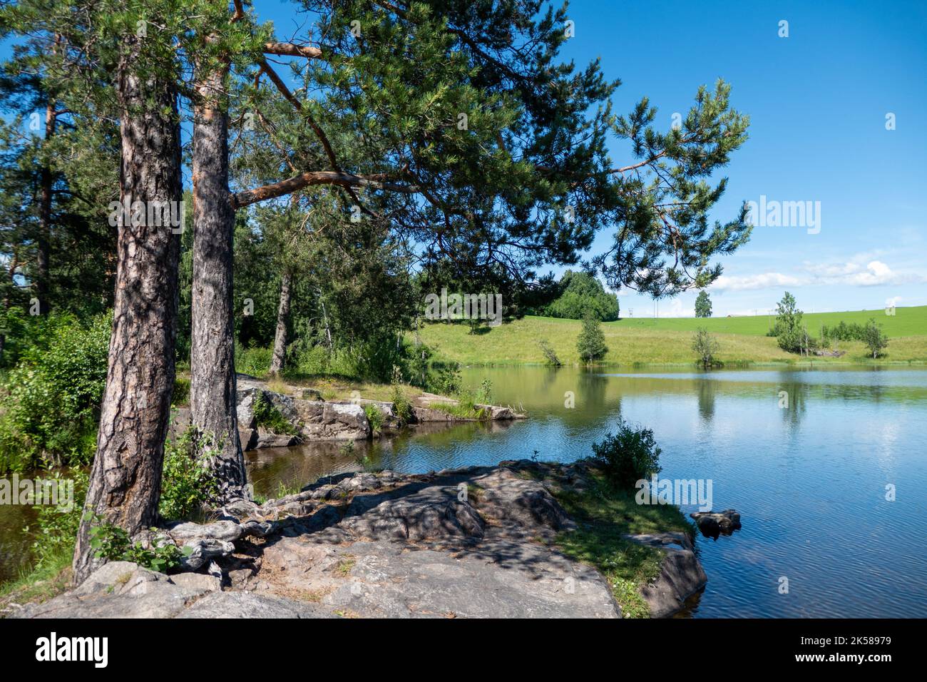 Petit lac en Norvège rurale Banque D'Images