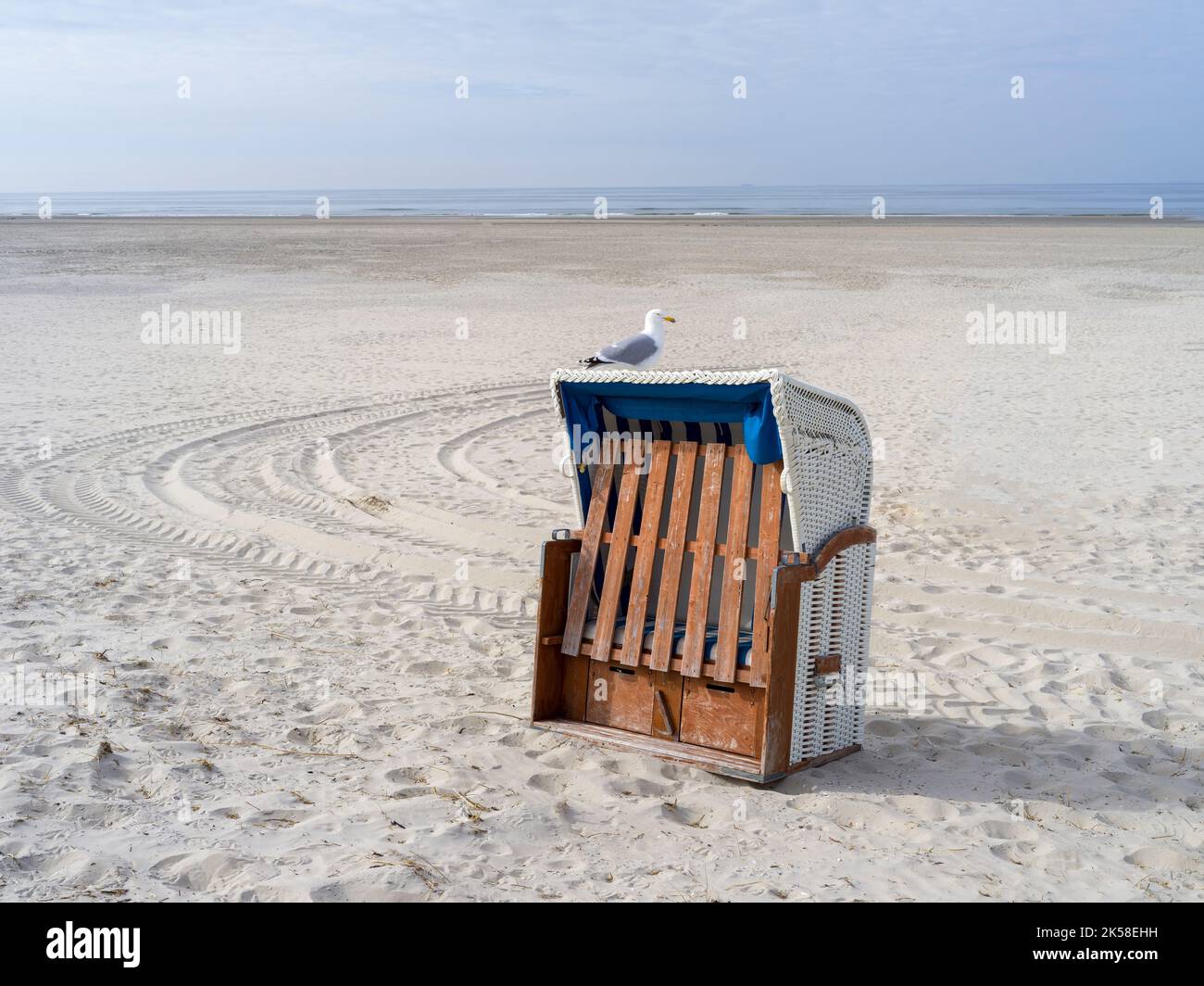 Chaises de plage à capuche sur l'île de Juist, Allemagne Banque D'Images