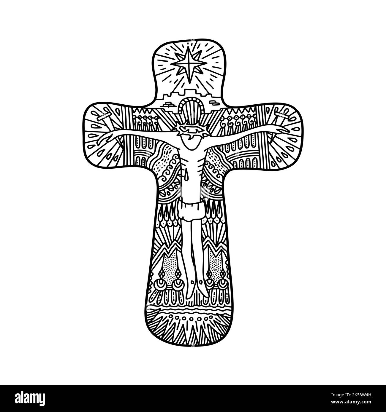 Illustration de la doodle chrétienne. La Croix du Seigneur et Sauveur Jésus-Christ. Illustration de Vecteur