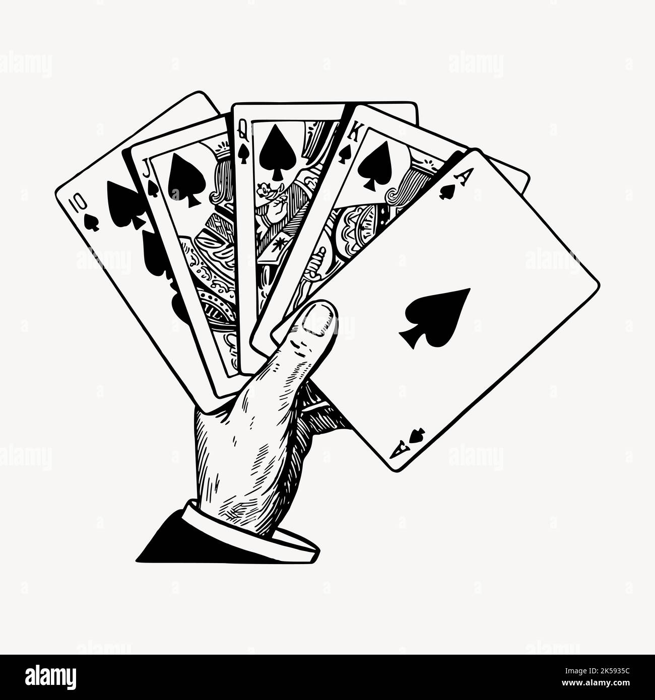 Main tenant des cartes de jeu dessin, illustration vintage vecteur. Illustration de Vecteur