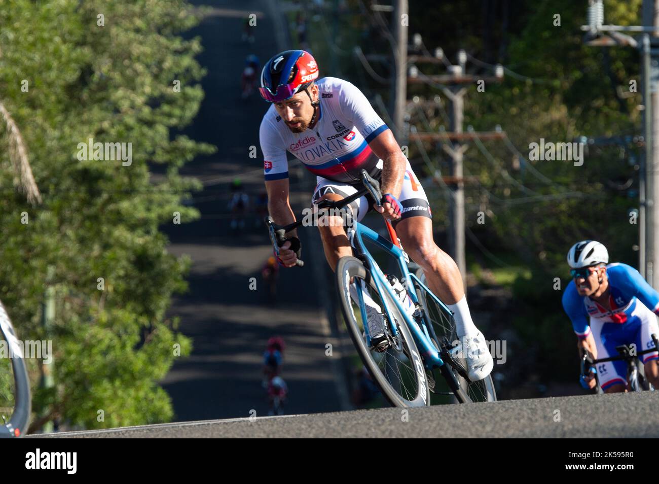 Trois fois champion du monde Peter Sagan de Slovaquie lors des Championnats du monde de cyclisme sur route UCI 2022 à Wollongong, en Australie. Banque D'Images