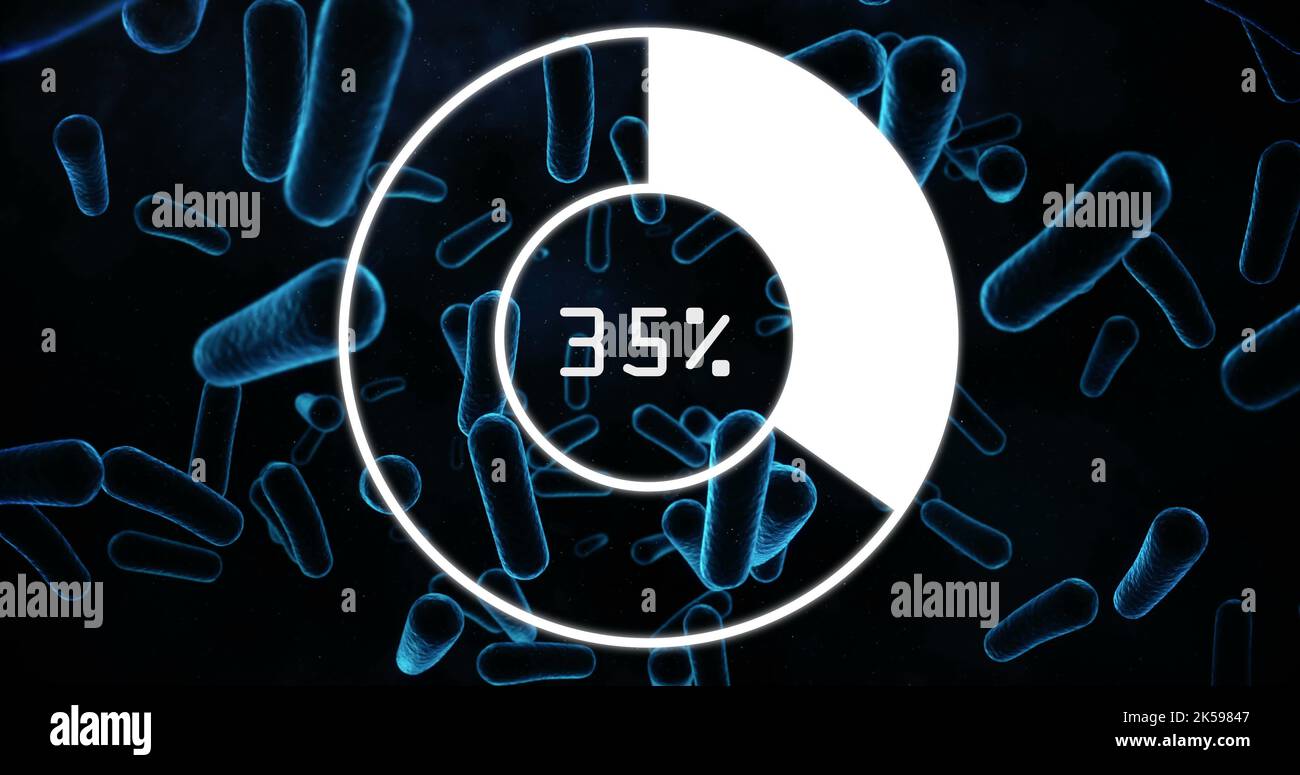 Illustration de 35 pour cent de texte en cercles avec vue microscopique des bactéries sur fond noir Banque D'Images