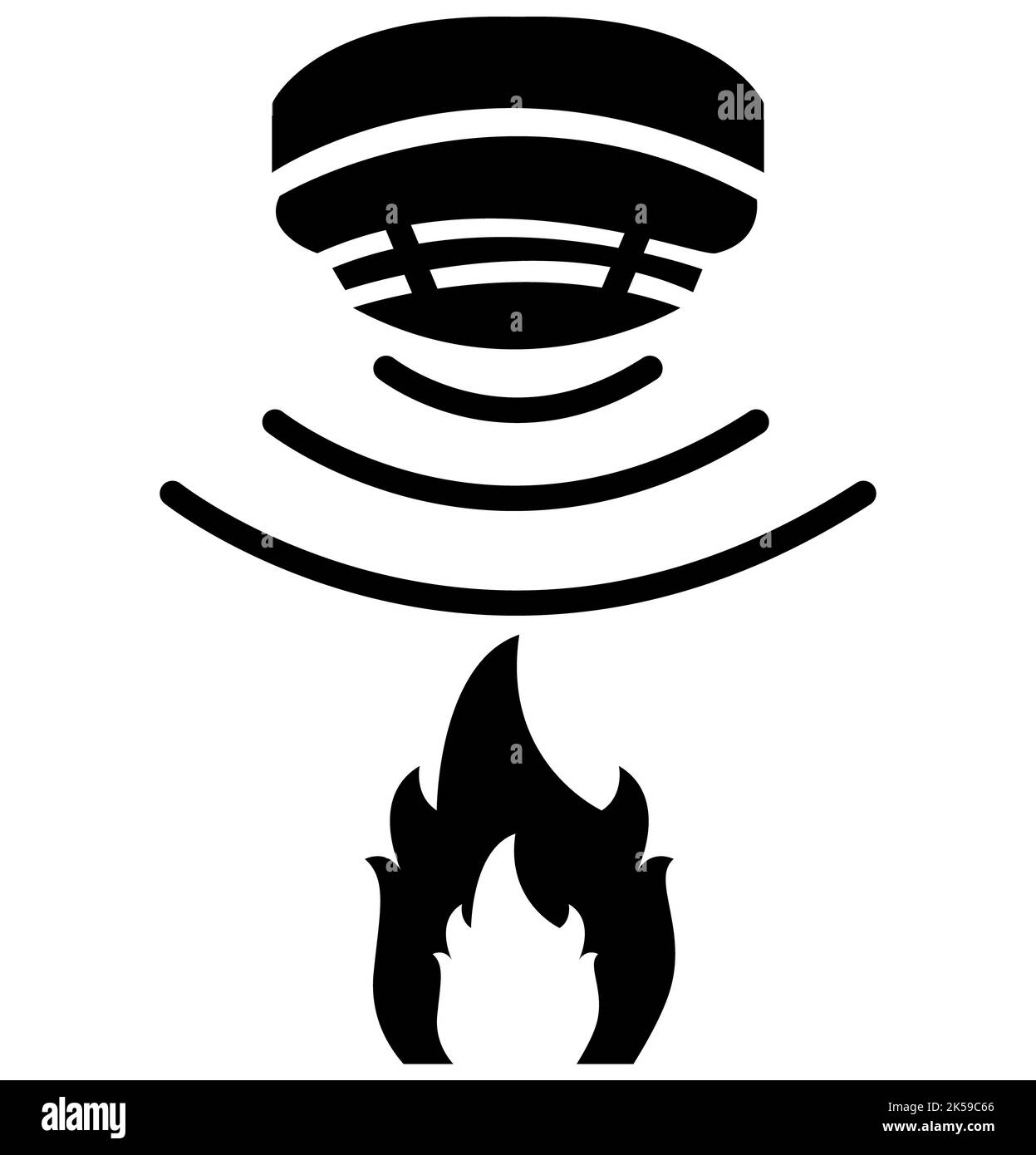 Icône du capteur de flammes sur fond blanc. Panneau du système d'alarme de fumée. Symbole du détecteur de flamme. style plat. Banque D'Images
