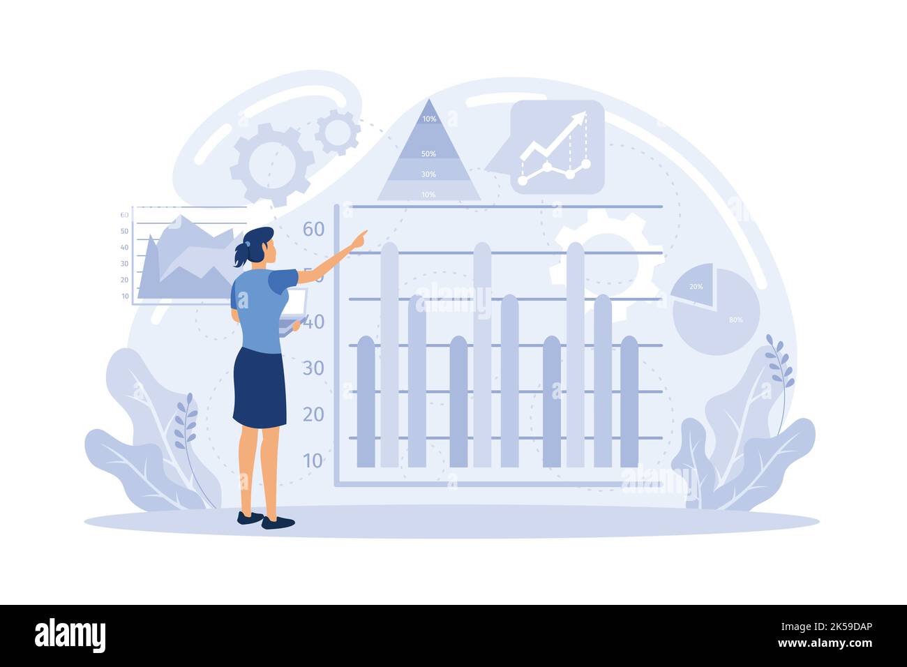 Analyse de marché, advizor financier, gestion des relations avec la clientèle métier ensemble. Man analyse l'illustration vectorielle des documents Illustration de Vecteur