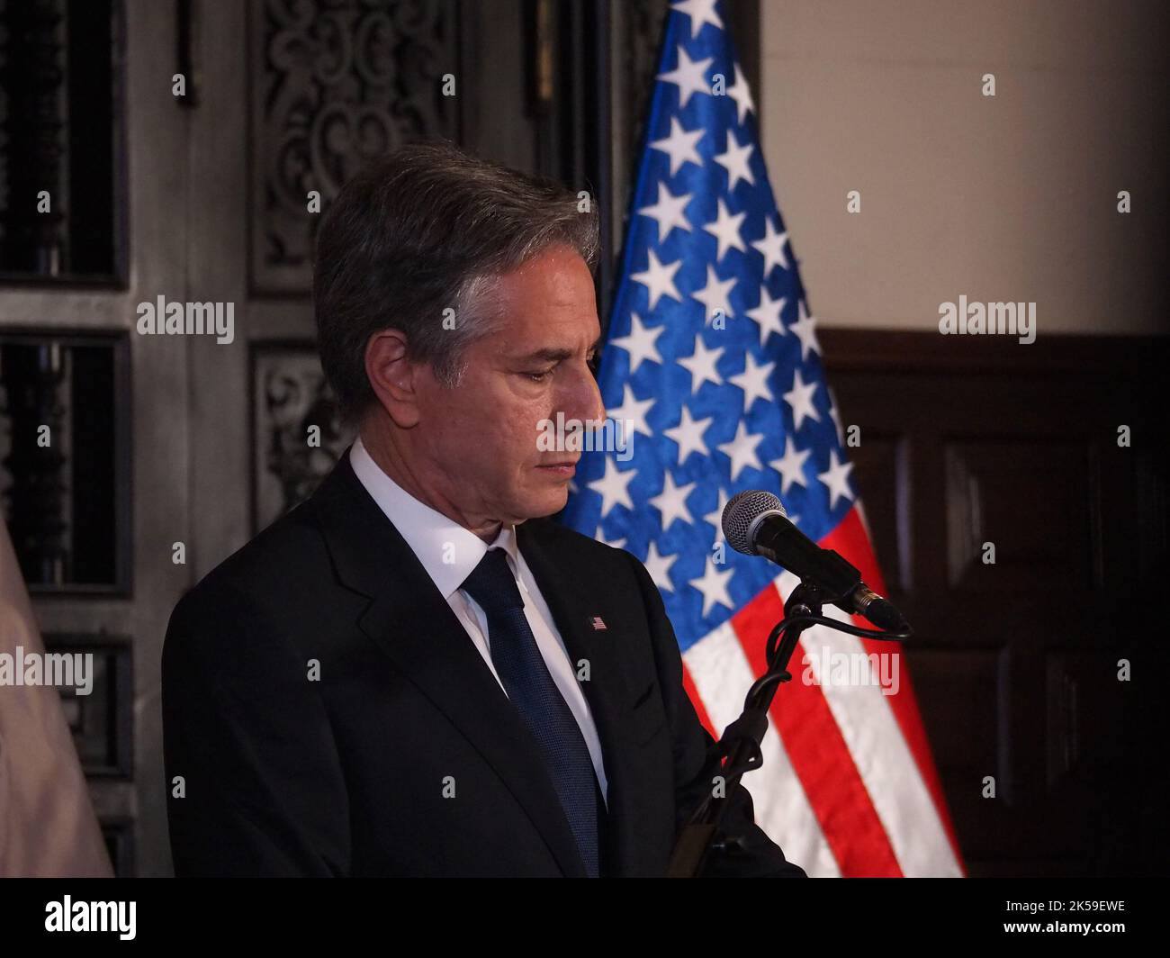 Lima, Pérou, 06/10/2022, le Secrétaire des États-Unis, Antony Blinken, lors de sa visite officielle au Pérou, dans le cadre de l'Assemblée générale de l'OEA qui se tient à Lima, au Pérou, du 5 octobre au 7 septembre 2022. Banque D'Images