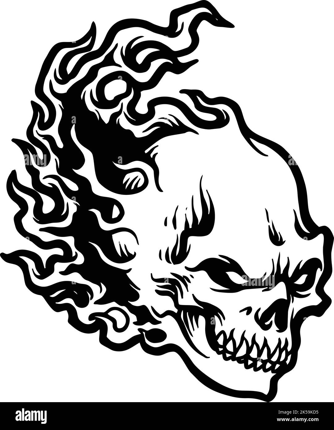 Fire Skull dessin Flames illustrations vectorielles pour votre travail logo, t-shirt de marchandise de mascotte, autocollants et dessins d'étiquettes, affiche, cartes de vœux Illustration de Vecteur