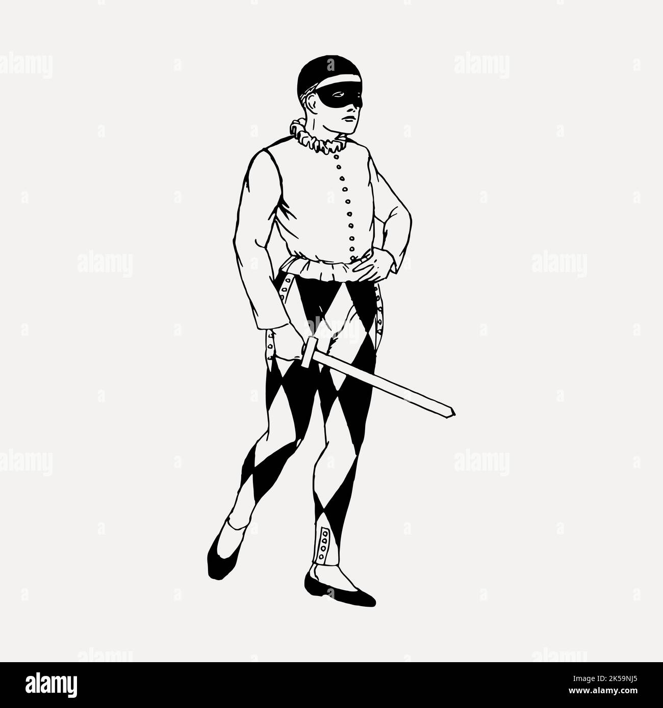 Harlequin, dessin de joker, vecteur d'illustration médiéval. Illustration de Vecteur