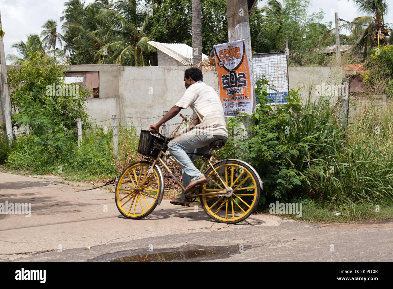Un homme sri-lankais est à la maison à vélo après le travail Banque D'Images