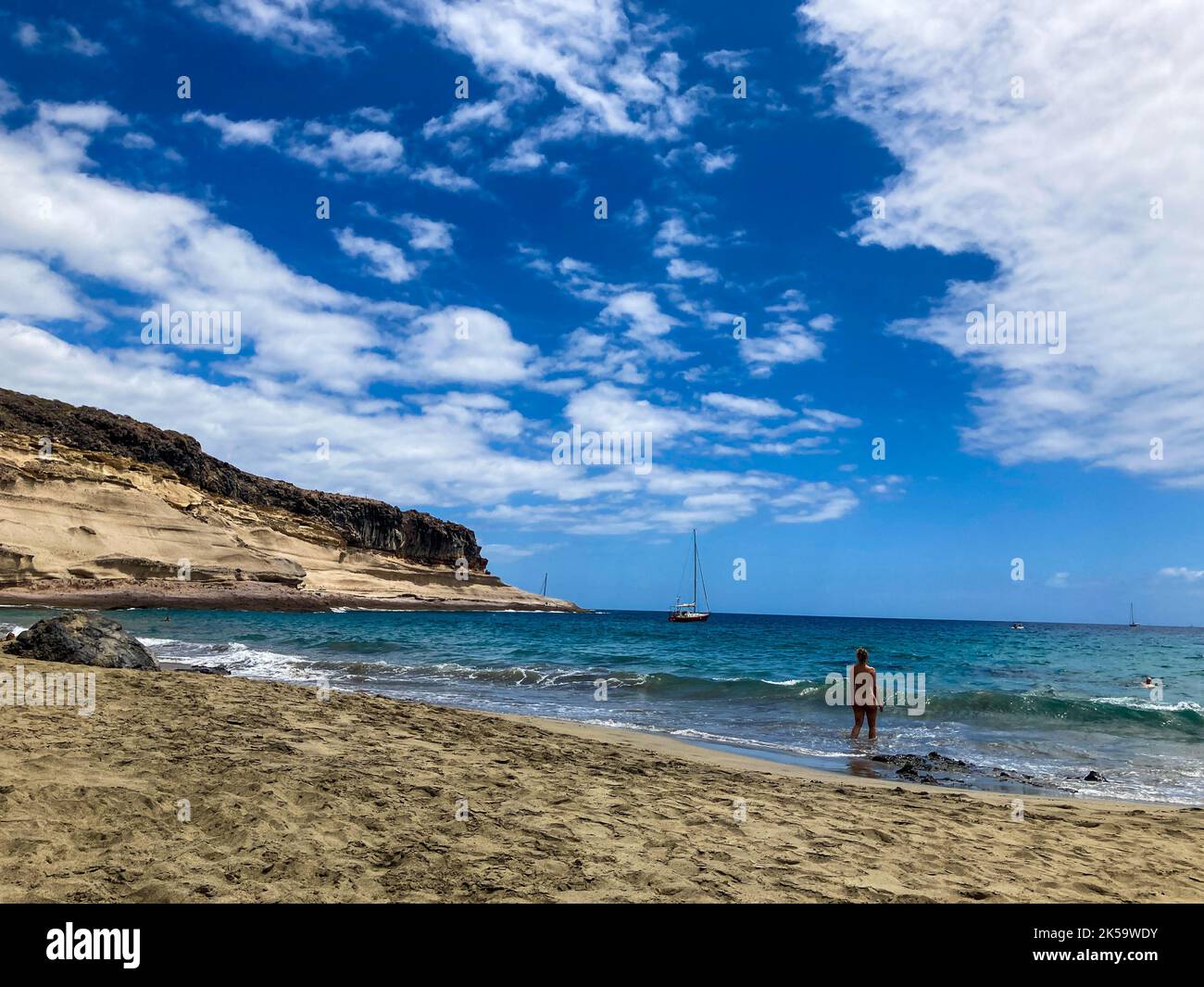 Plage sauvage sur l'île de Tenerife, paysage d'été sur l'île des Canaries, Espagne. Océan et faune sur l'île. Banque D'Images