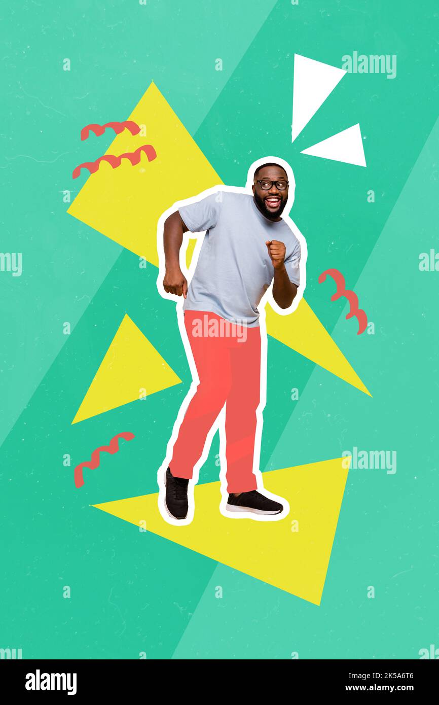 Portrait de collage vertical d'un homme insouciant et gai aimez danser en faisant la fête sur un arrière-plan créatif Banque D'Images