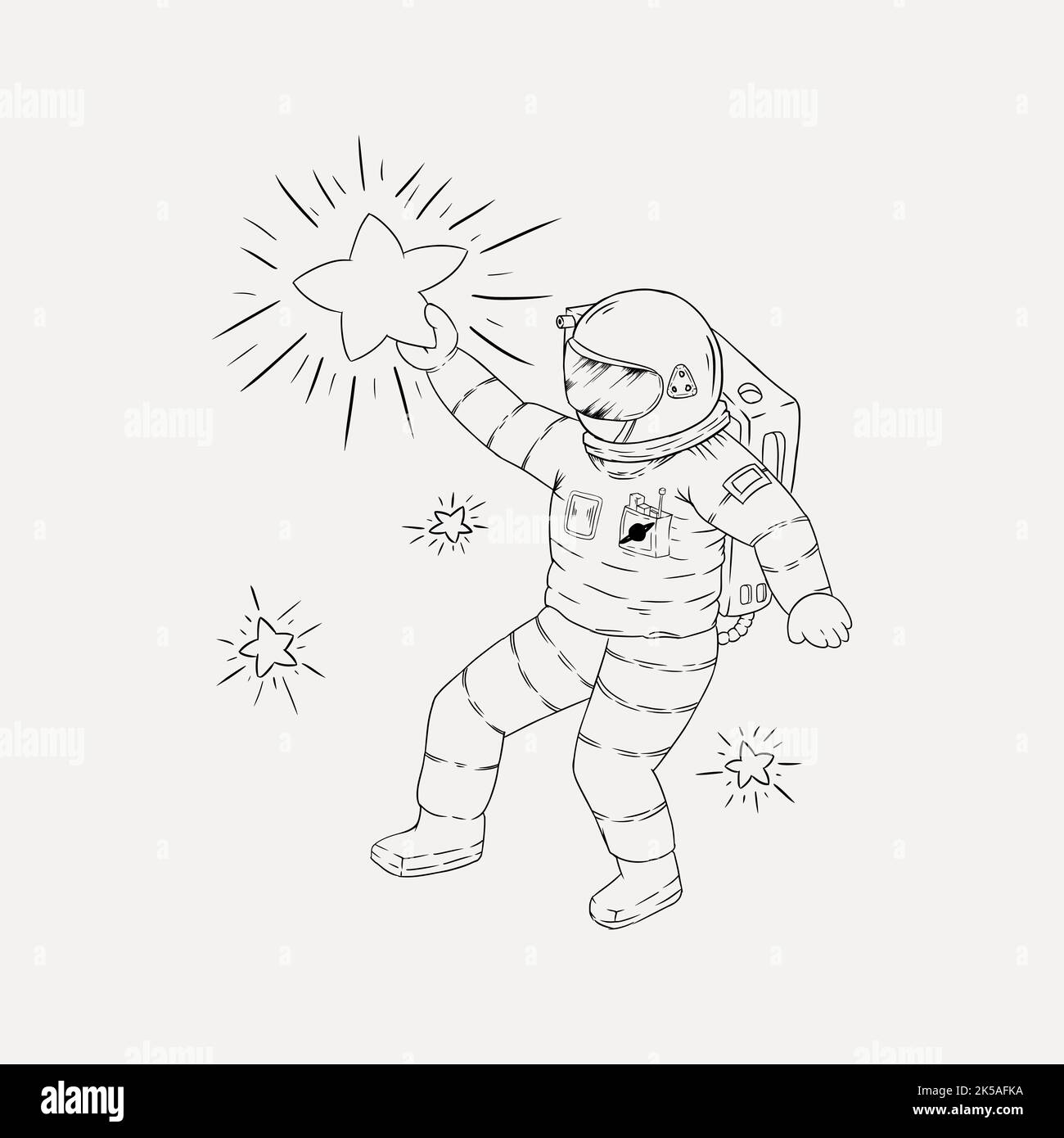 Dessin artistique de ligne astronaute, vecteur d'illustration noir et blanc. Illustration de Vecteur