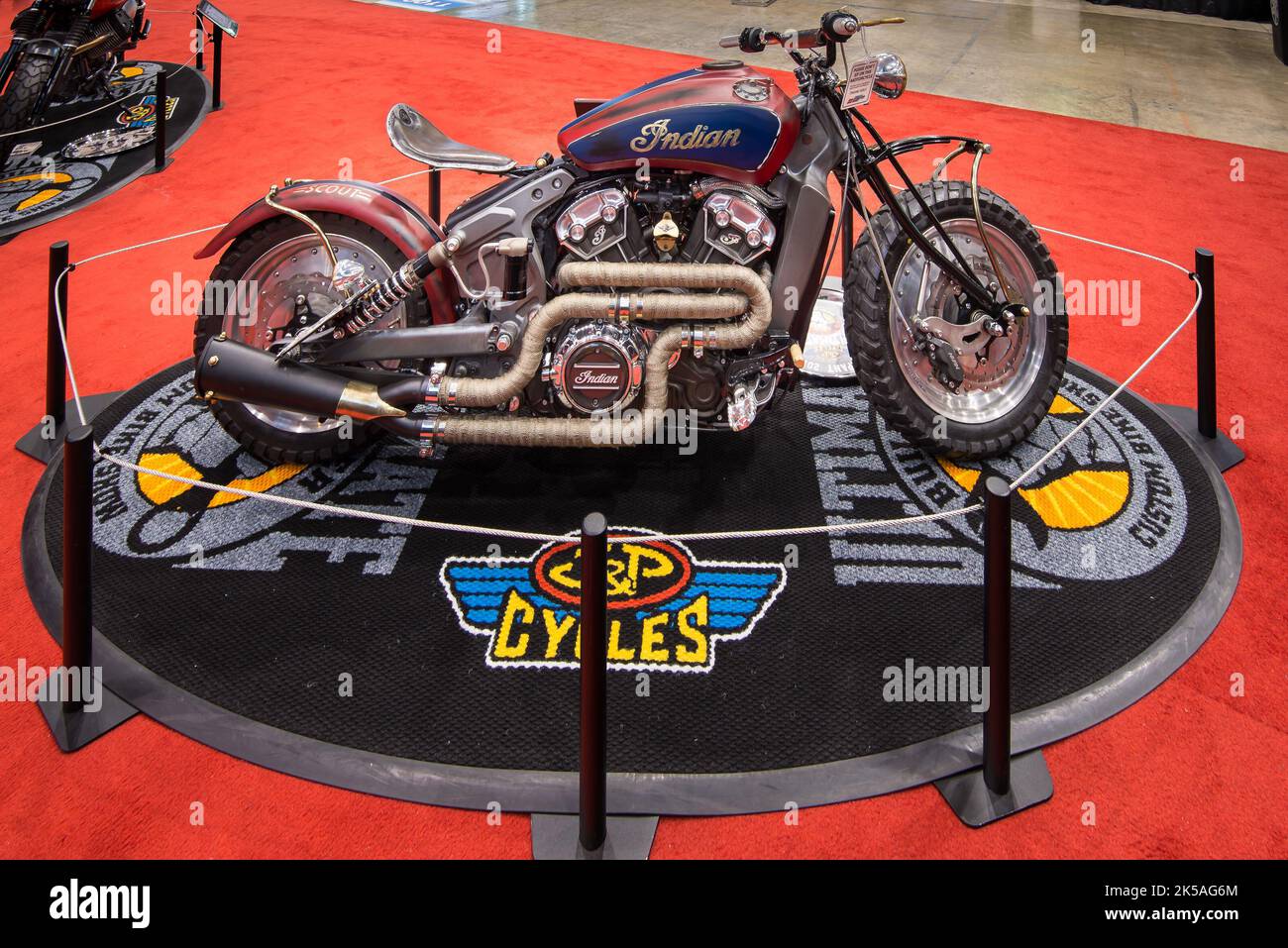Cleveland, OH, Etats-Unis - 29 janvier 2016: Une moto scoute indienne personnalisée par Richard Worley, Ultimate Builder Custom Bike Show. Banque D'Images