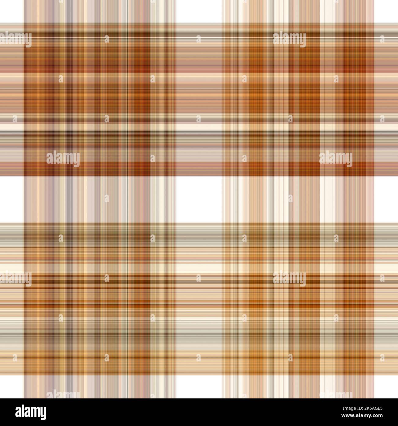 Tissu écossais blanc forêt à motif sans couture. Motif écossais de forêt automnale ton sur ton avec texture organique. Arrière-plan de bande orange pour papier peint rugueux. Banque D'Images