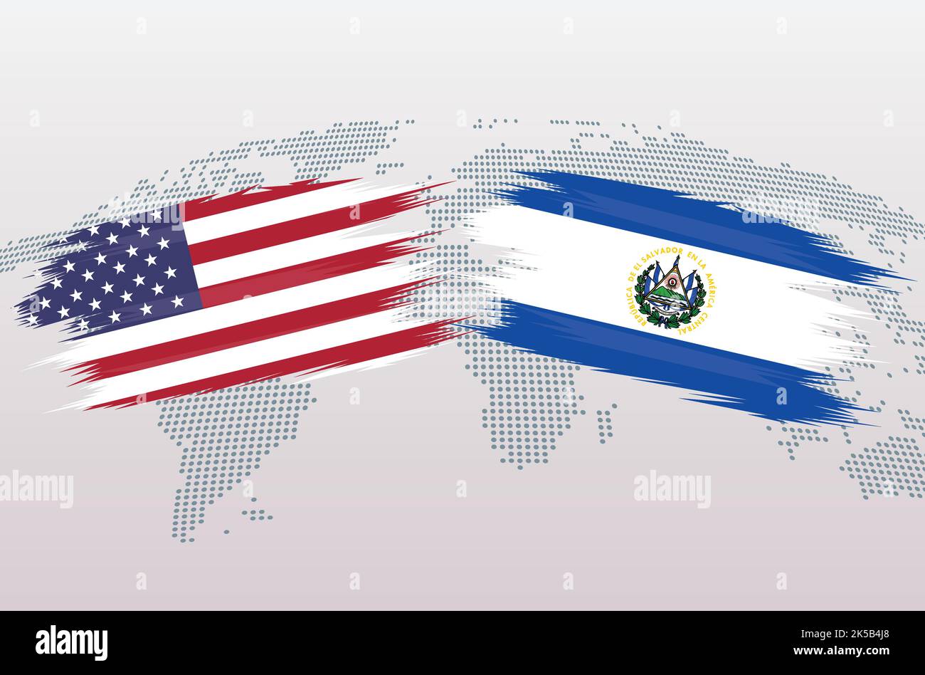 Drapeaux États-Unis contre El Salvador. Les États-Unis d'Amérique contre les drapeaux d'El Salvador, isolés sur fond gris de la carte du monde. Illustration vectorielle. Illustration de Vecteur