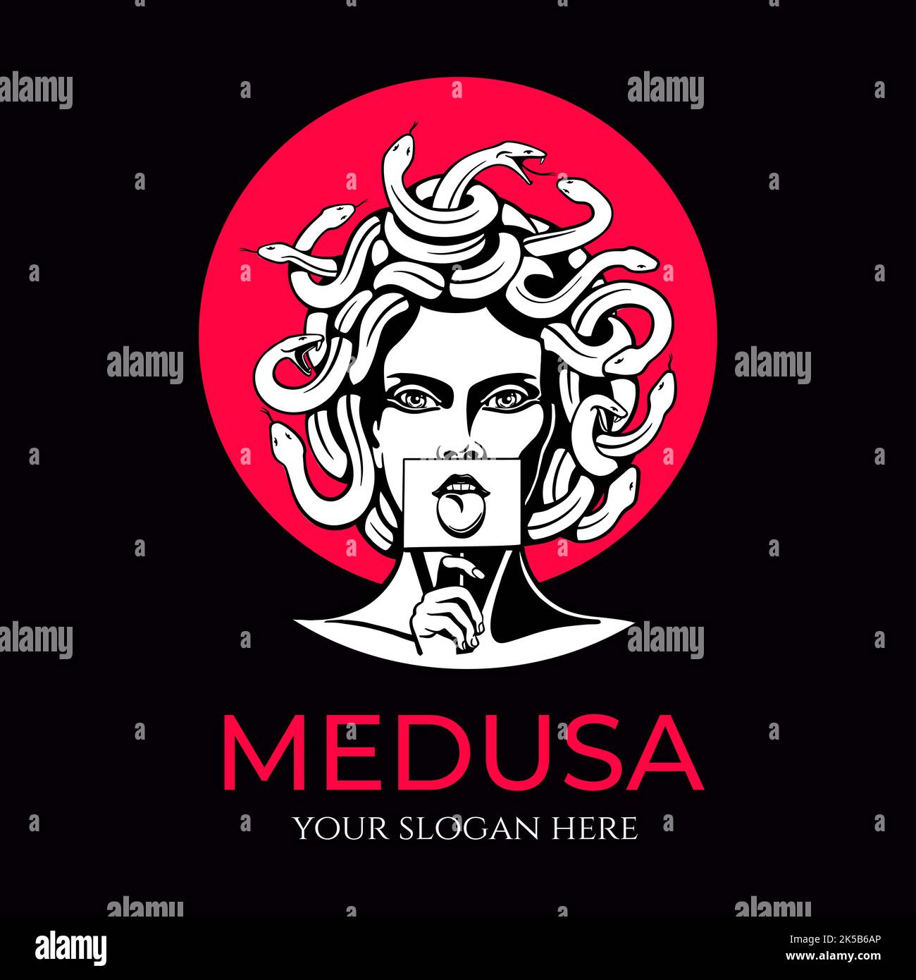 Logo Medusa gorgon. Tête d'une femme avec des serpents. Amulette de protection. Logo pour différentes directions. Illustration de Vecteur