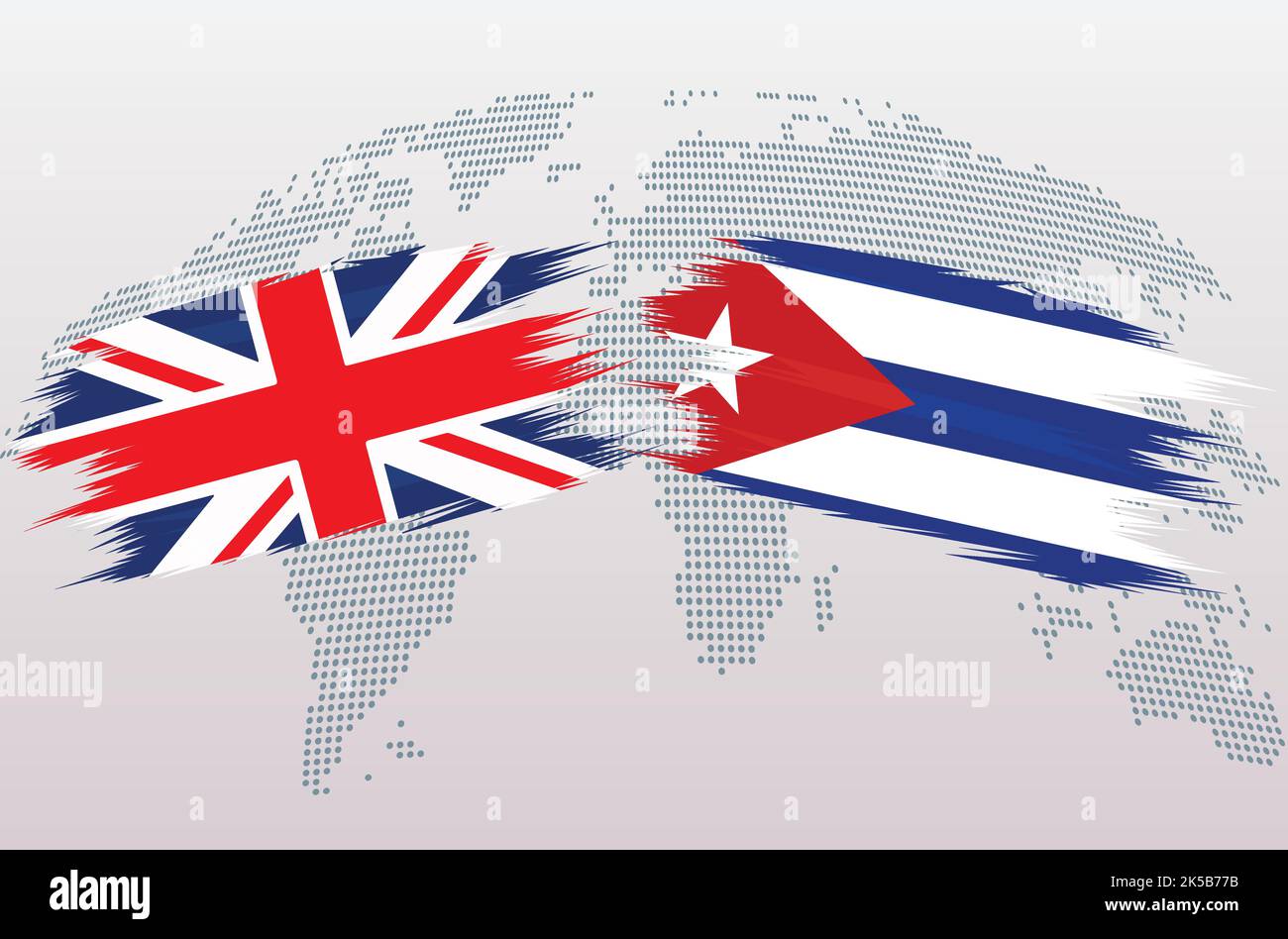 Drapeau britannique de la Grande-Bretagne et de Cuba. Le Royaume-Uni contre Cuba drapeaux, isolés sur fond gris de carte du monde. Illustration vectorielle. Illustration de Vecteur