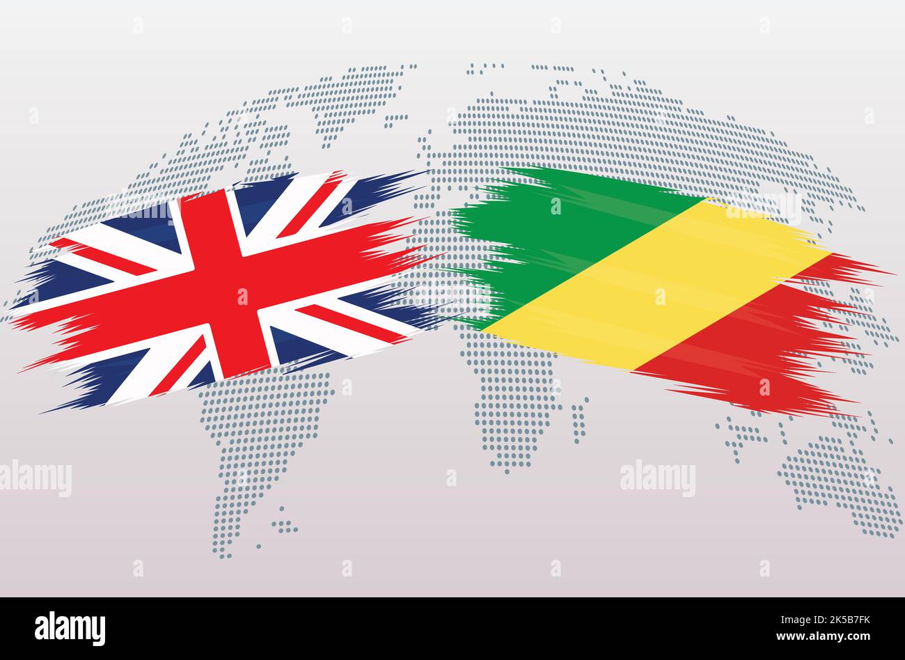 Drapeaux britanniques de la Grande-Bretagne et de la République du Congo. Les drapeaux du Royaume-Uni contre le Congo, isolés sur fond gris de la carte du monde. Illustration vectorielle. Illustration de Vecteur