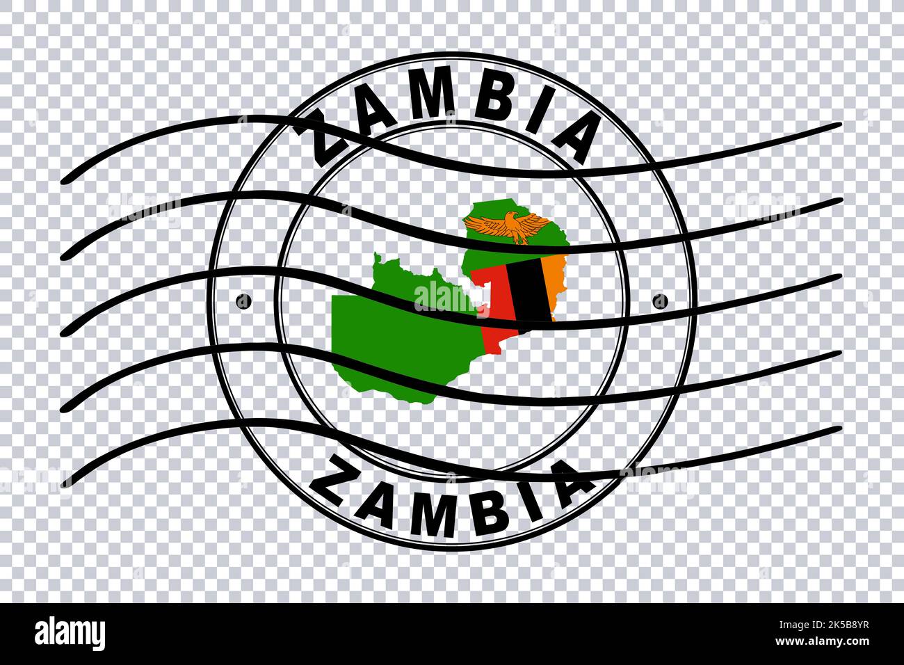 Carte de la Zambie, timbre postal de passeport, timbre de voyage, chemin de coupure Banque D'Images