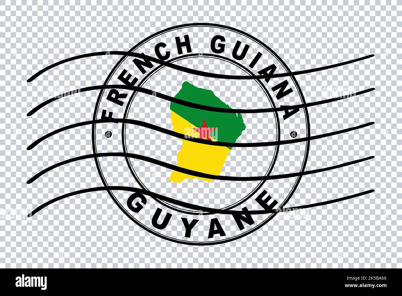 Carte de la Guyane française, Timbre de passeport postal, Timbre de voyage, Clipping path Banque D'Images