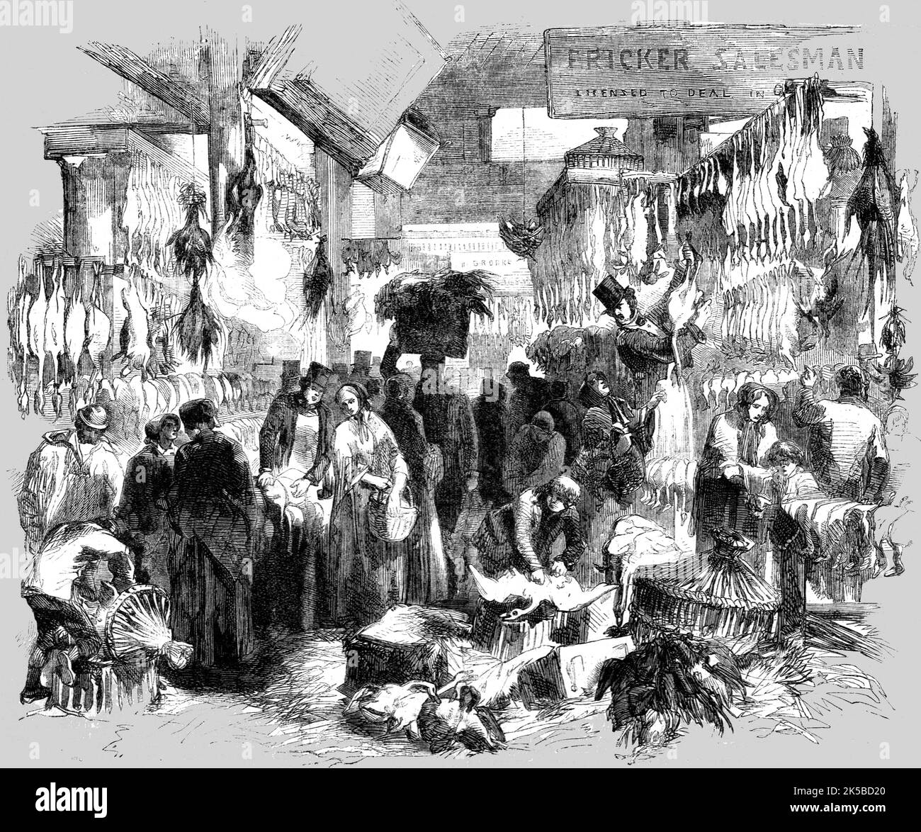 « Leadenhall Market on Christmas Eve », 1854. De "Cassell's Illustrated Family Paper; London Weekly 31 déc 1853 au 30 déc 1854". Banque D'Images
