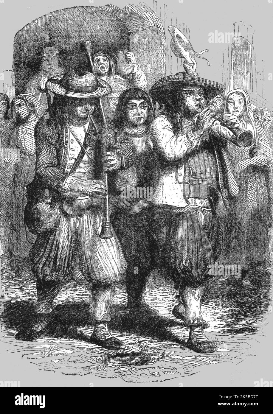 'Noël en Bretagne: Les Sonneurs, ou attend', 1854. De "Cassell's Illustrated Family Paper; London Weekly 31 déc 1853 au 30 déc 1854". Banque D'Images