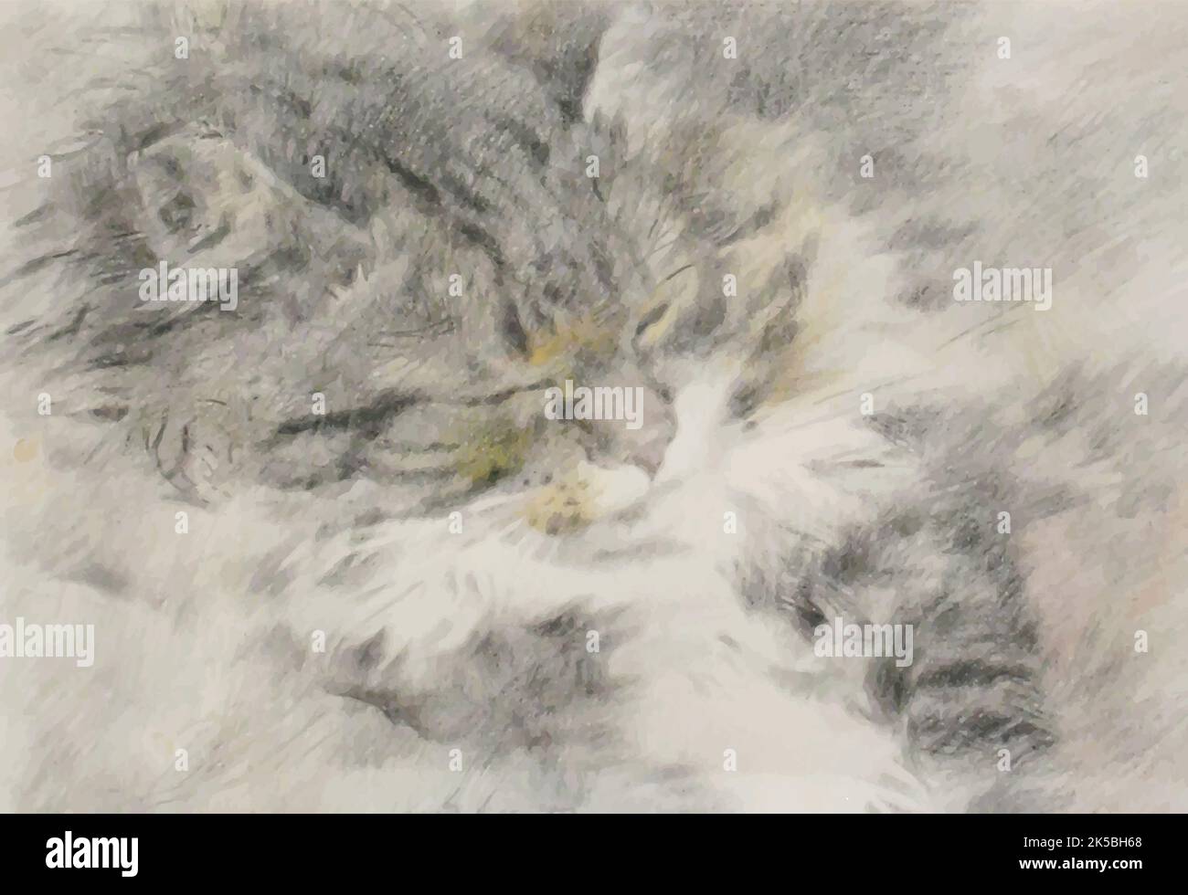 Illustration vectorielle du petit chat endormi de style graphique. Dessin au crayon Illustration de Vecteur