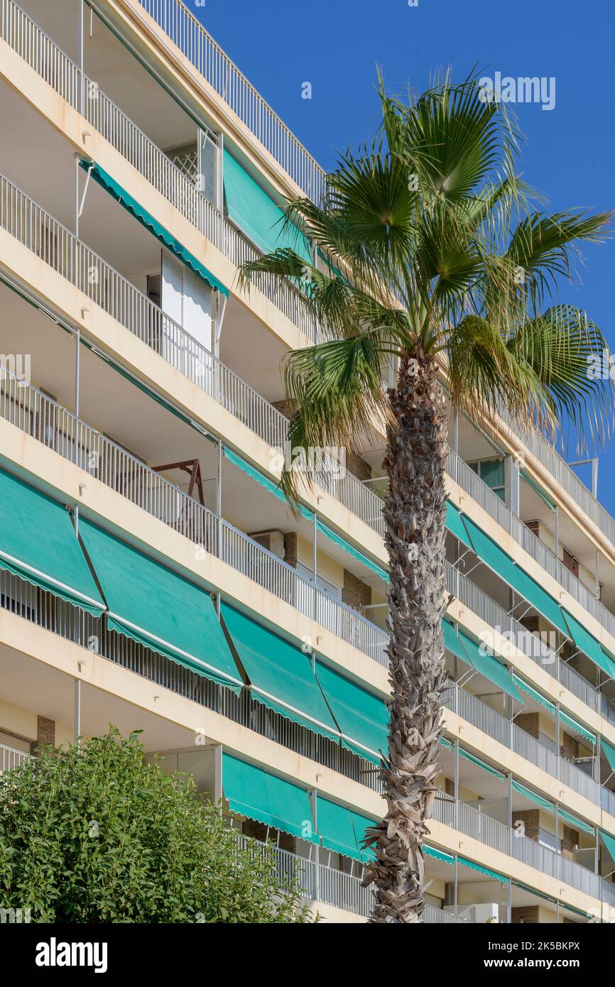 Appartements et locations de vacances élégants sur le front de mer à El Campello sur la Costa Blanca espagnole. Au nord d'Alicante, sur la côte sud-est de l'Espagne. Banque D'Images