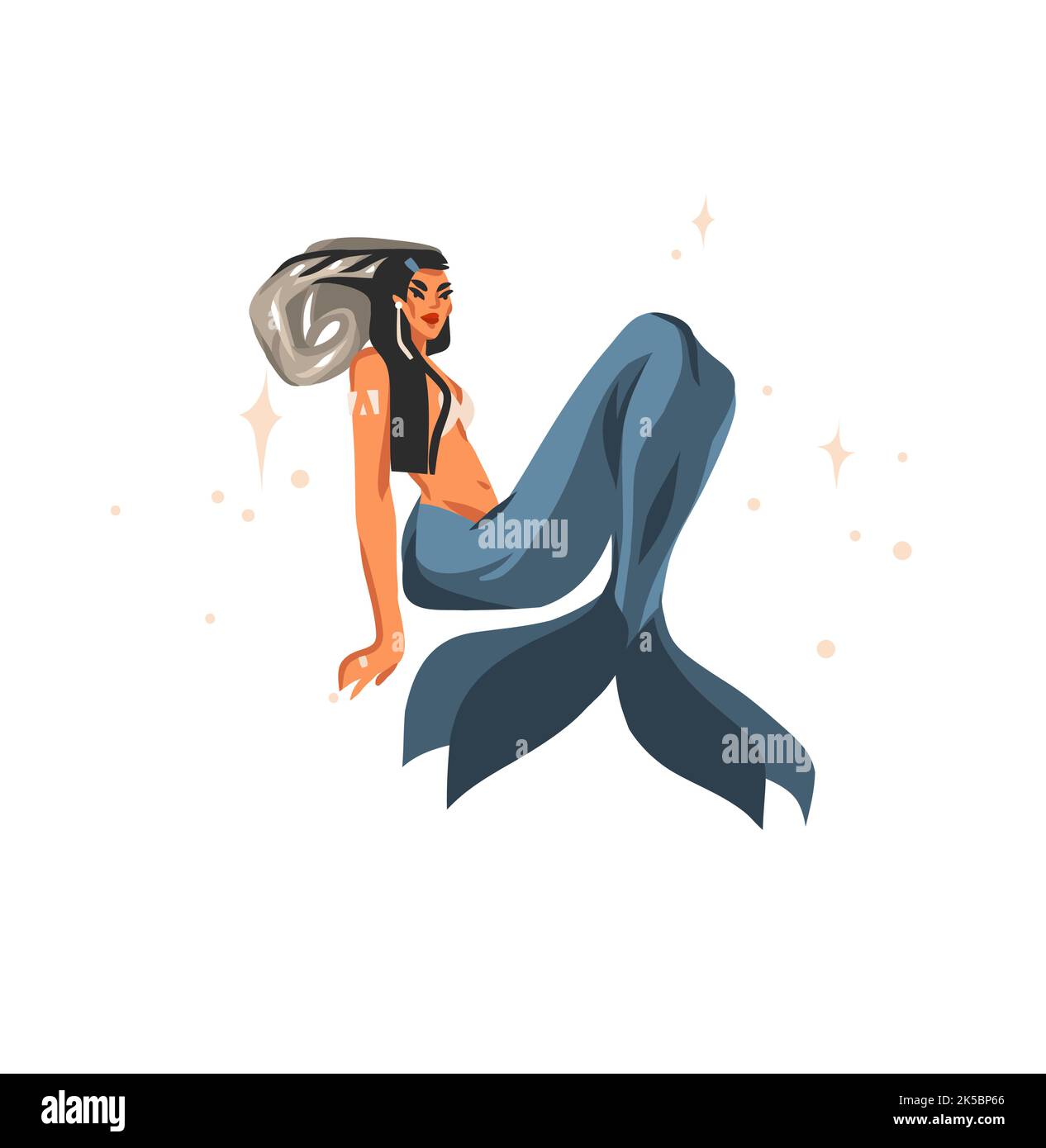 Dessin à la main vecteur stock abstrait plat graphique illustration avec zodiaque astrologique contemporain signe Capricorne avec beauté magie personnage femelle Illustration de Vecteur