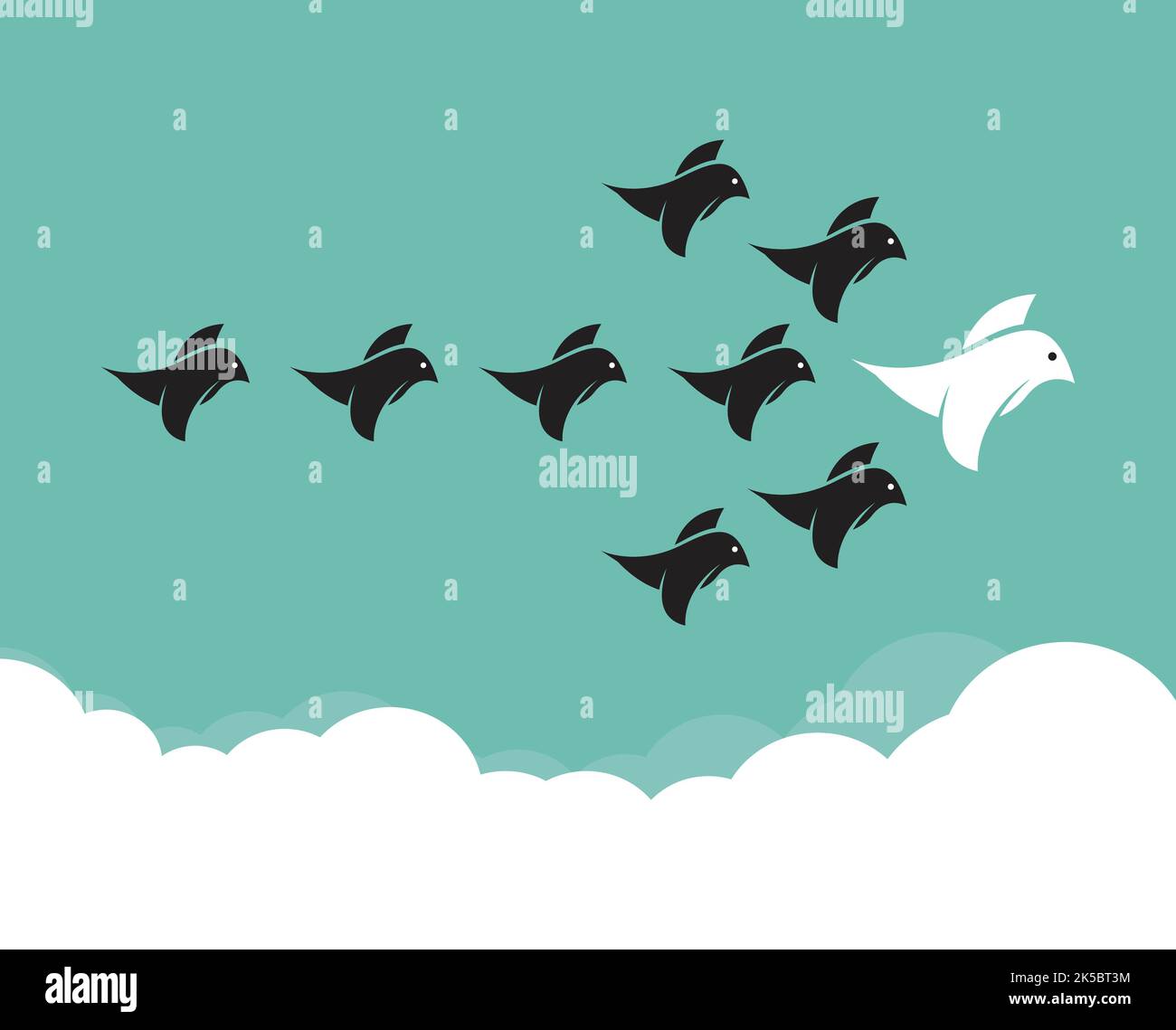 Troupeau d'oiseaux volant dans le ciel, concept de leadership. Illustration vectorielle superposée facile à modifier. Animaux sauvages. Illustration de Vecteur