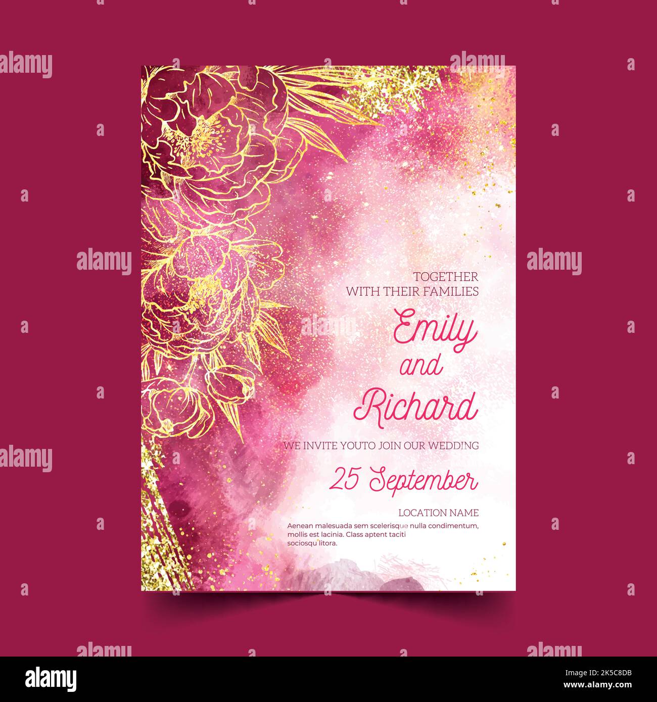invitation de mariage aquarelle avec détails dorés illustration de la conception vectorielle Illustration de Vecteur