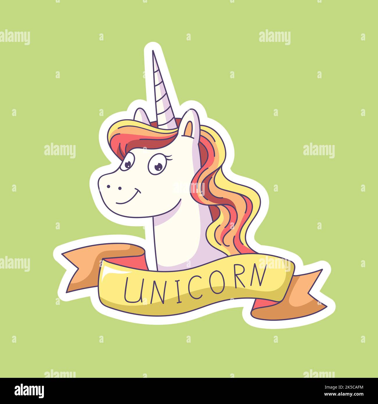 Adorable autocollant licorne. Banque D'Images