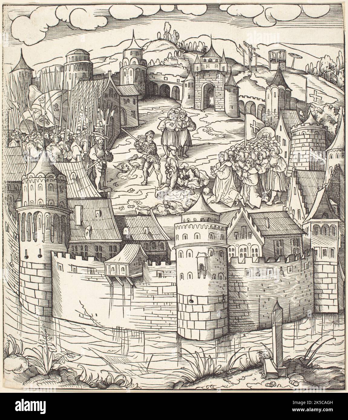 Exécution d'un homme à un marché-place d'une ville, 1514/1516. Banque D'Images