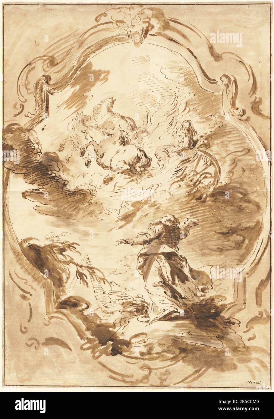 Elisha regardant Elijah Ascend dans le Fiery Chariot, 1750/1755. Banque D'Images