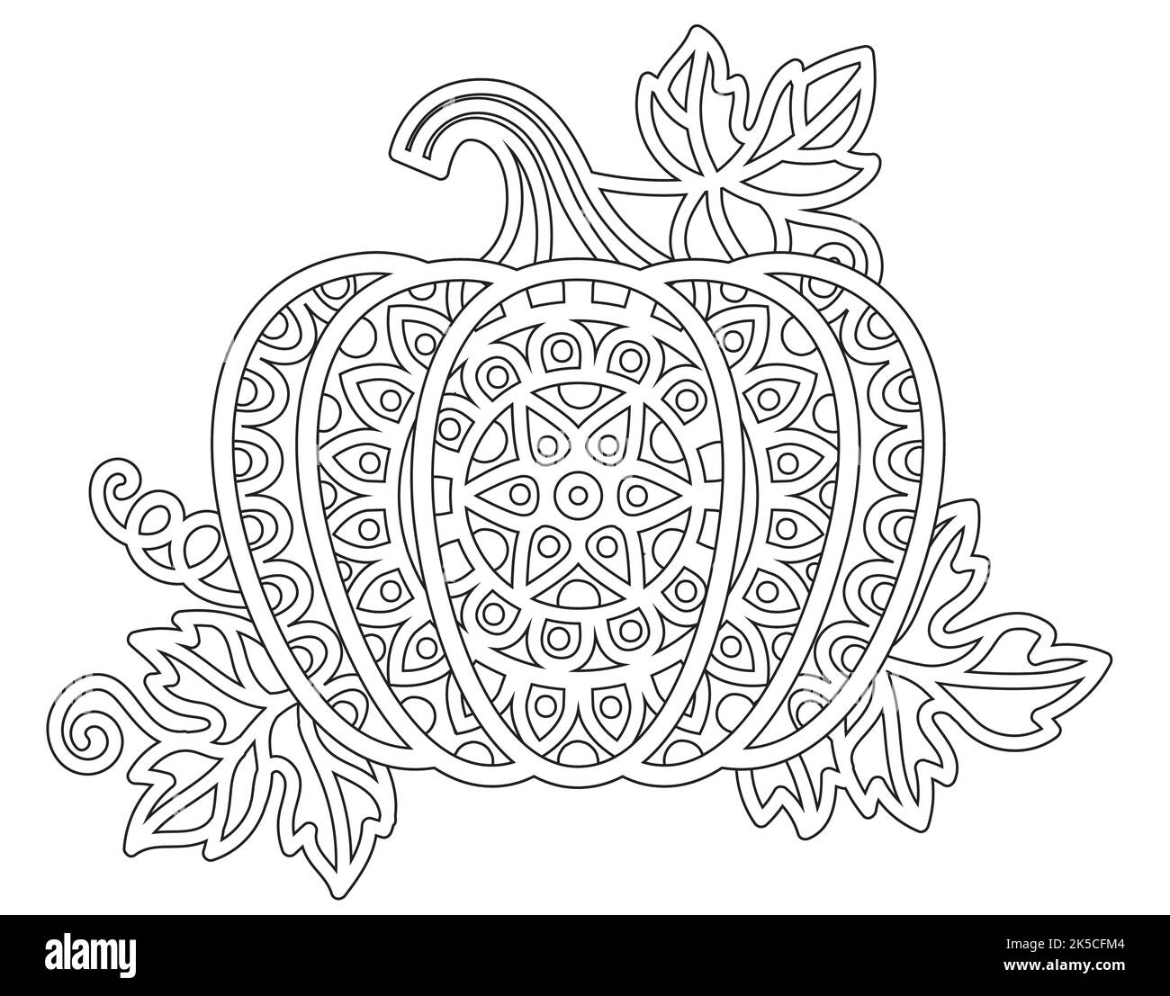 Livre de coloriage vectoriel pour adultes. Citrouille de style mandala avec motifs détaillés pour Halloween et Thanksgiving Illustration de Vecteur