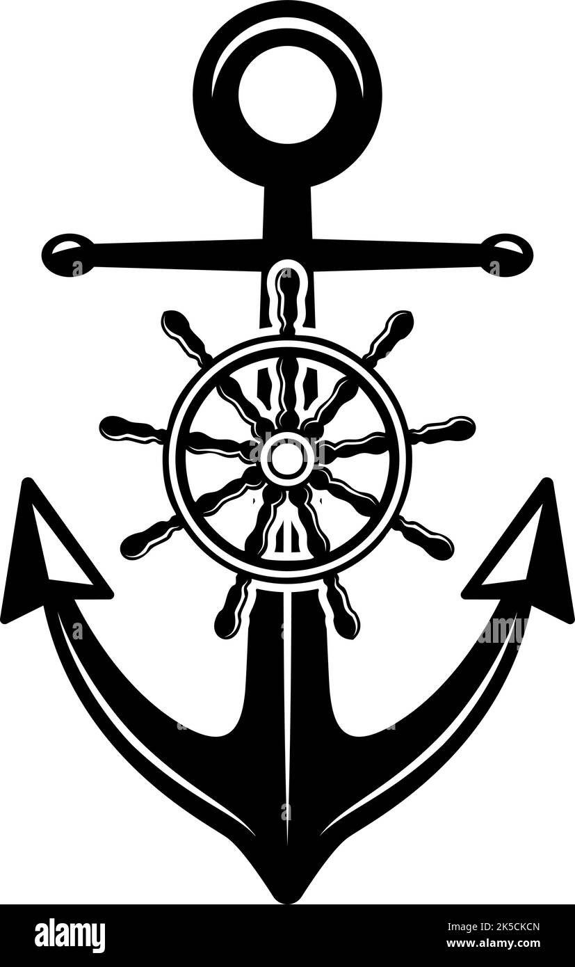 Illustration d'un ancrage avec volant de type bateau en monochrome. Élément design pour affiche, carte, bannière, emblème, panneau. Illustration vectorielle Illustration de Vecteur