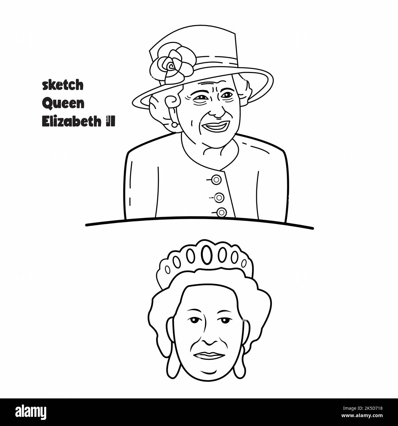 Croquis de la reine Elizabeth II pour votre dessin d'apprentissage Illustration de Vecteur