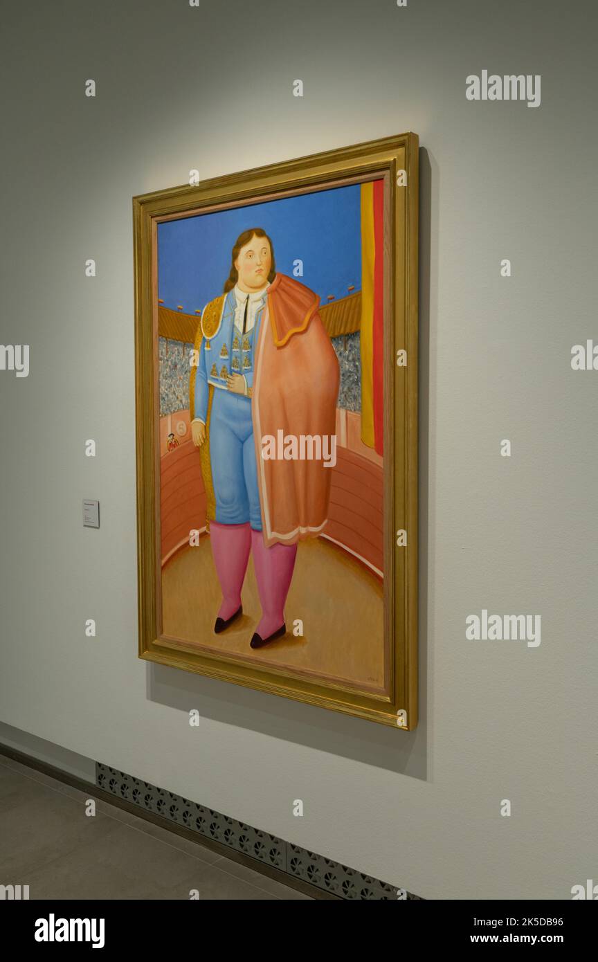 Bullfighter féminin, Oil on Canvas, 2017. Exposition « Fernando Botero, sensualité et mélancolie » de l'artiste colombien populaire au Musée Goya de Zara Banque D'Images