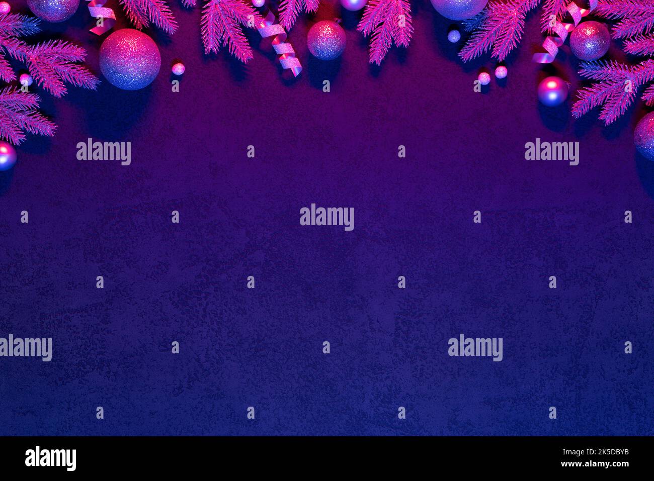 Arrière-plan de Noël en couleur néon avec bordure et espace de copie Banque D'Images