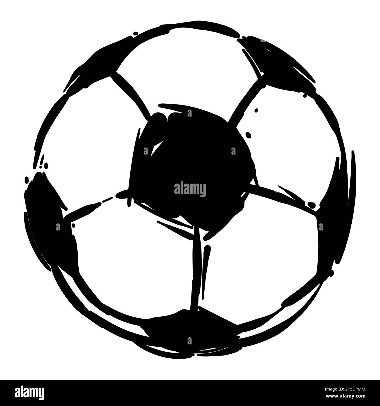 Dessin d'une balle de football, peinte à l'encre noire sur fond blanc. Illustration de Vecteur