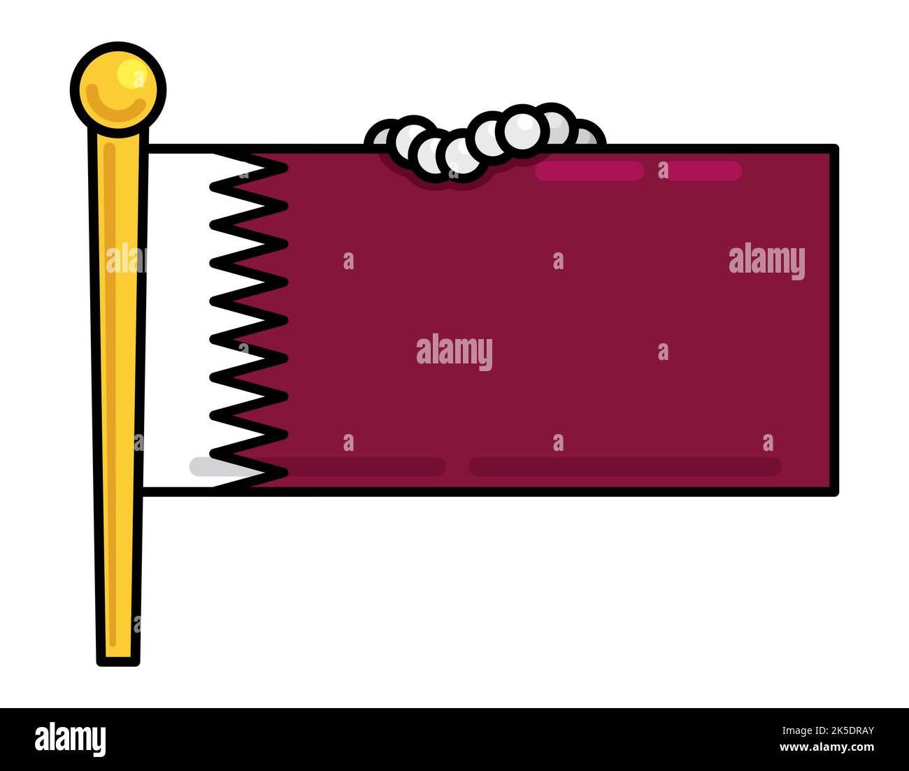 Motif plat et contours du drapeau du Qatar avec collier en perles et mât doré. Illustration de Vecteur
