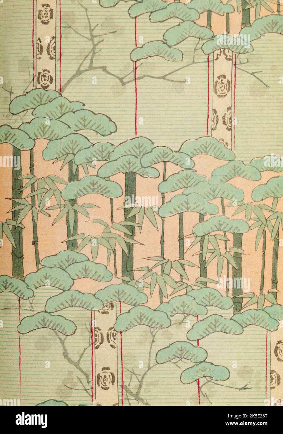 La langue japonaise Shin-Bijutsukai design magazine 1901-1902, a été édité par l'illustrateur et designer Korin Furuya (1875-1910) et contient les dessins des meilleurs artistes de l'époque. Peintre de Meji, Korin a enseigné à l'École municipale des arts et de l'artisanat, et a été l'un des plus importants designers d'impression de blocs de bois de l'époque. Une impression optimisée et améliorée de Shin-Bijutsukai Design Magazine, Volume 1. Banque D'Images